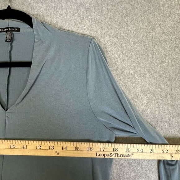 Eileen Fisher Womens Size Small Pullover Tunic Top Blue Gray V Neck Long Sleeve - Picture 3 of 7